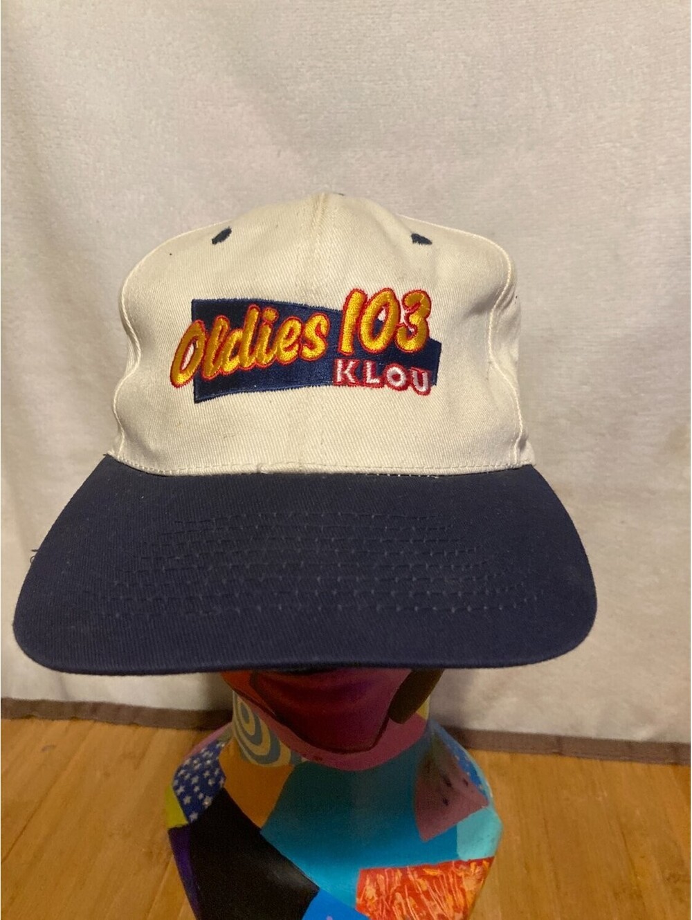 KC Oldies 103 Klou Baseball Cap Cream Green Cotton Blend Embroidered Curved Brim